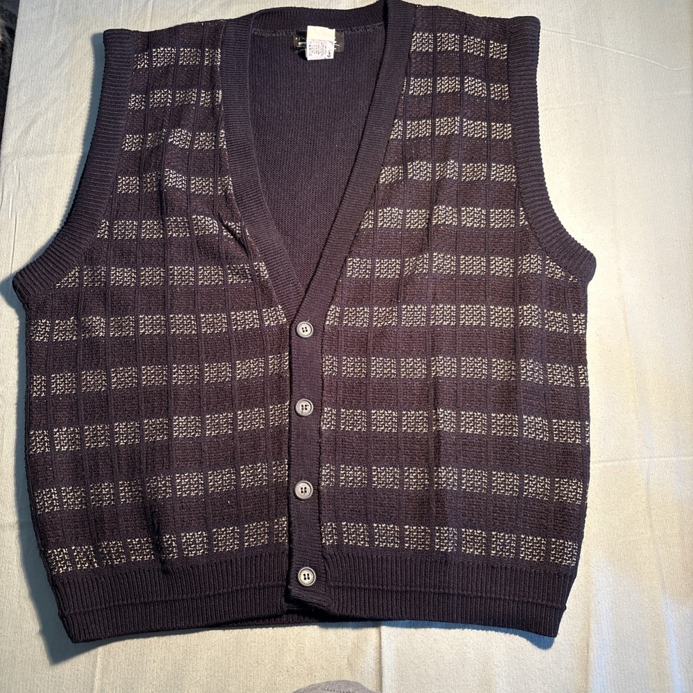 Pacific Winds Sweater Vest Mens Large Dark Blue Acrylic Button Square Vintage